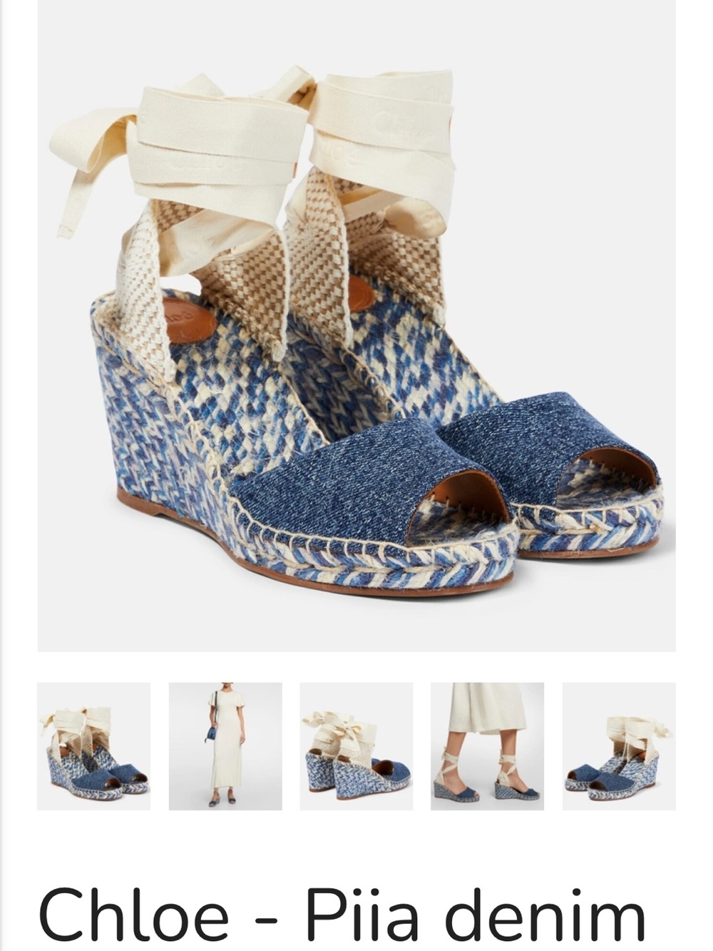 Chloé Piia Denim Espadrille Wedge Sandals in Blue and Cream